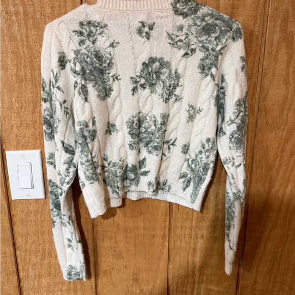 Francesca's Cream Cable Knit Crewneck with Green Floral - Picture 5 of 5